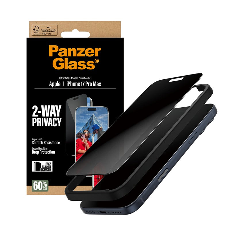 PanzerGlass iPhone Air / iPhone 17 Pro / iPhone 17 Pro Max Privacy Screen Protector, Ultra-Wide Fit PanzerGlass iPhone Air / iPhone 17 Pro / iPhone 17 Pro Max Privacy Screen Protector, Ultra-Wide Fit